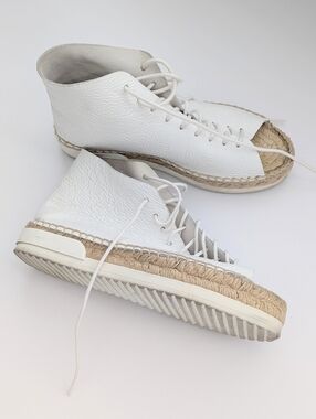 Miista Women's (Sz 36) White Leather Lace-Up Peep-Toe Espadrilles/Shoes/Sandals